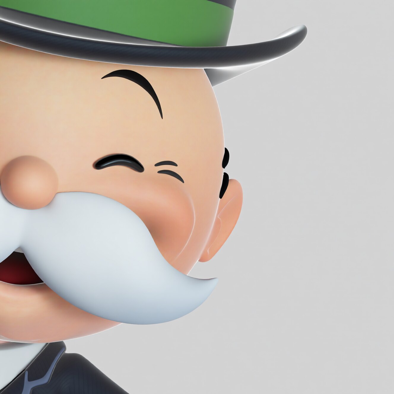 A close crop, held on the character's face.