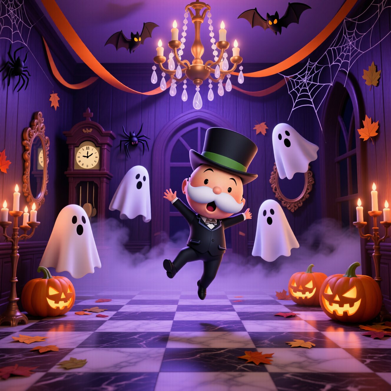 A haunted manor, dressed for Halloween.