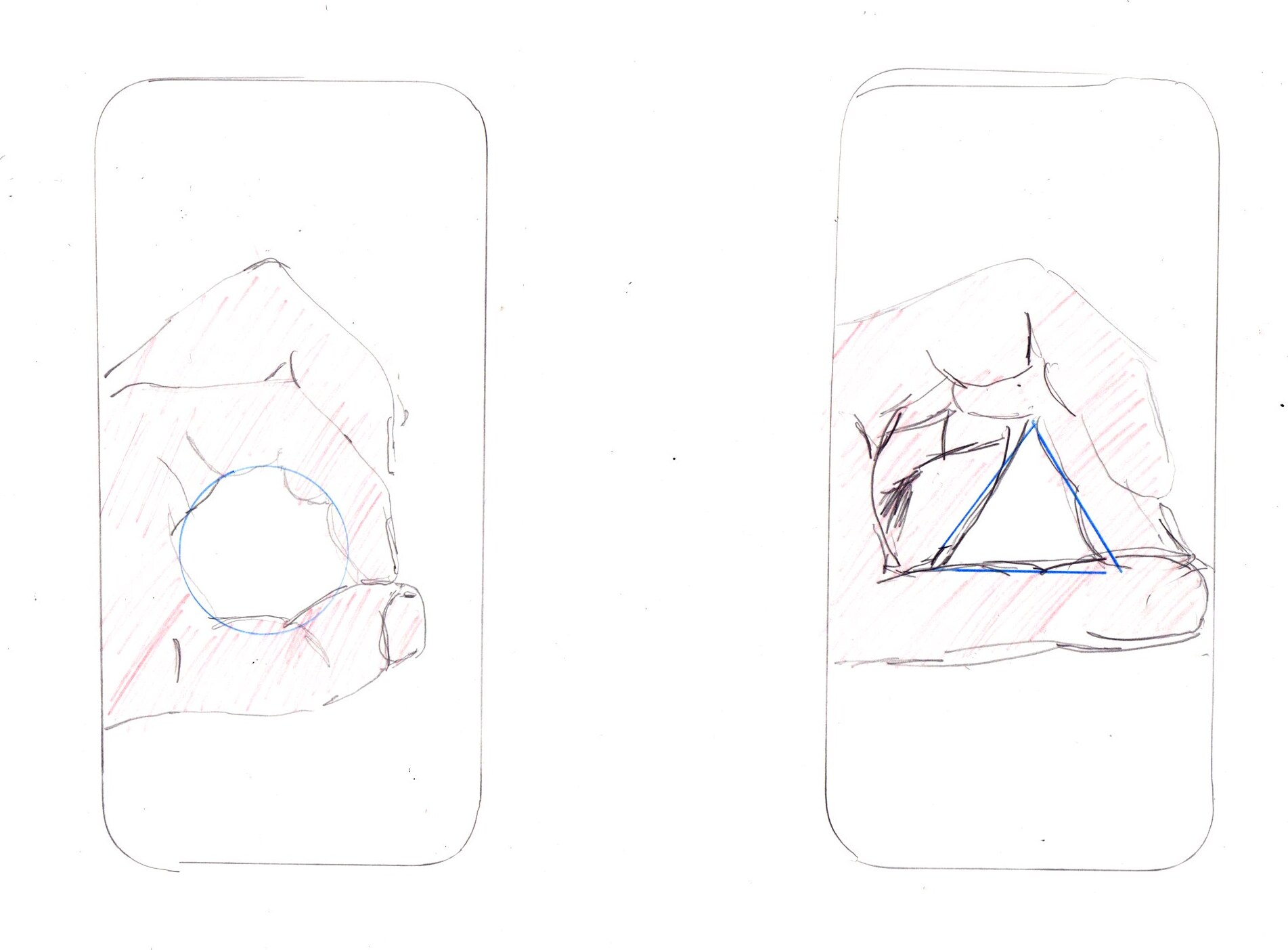 Hand-shape studies, using the player's own hands as an input surface.