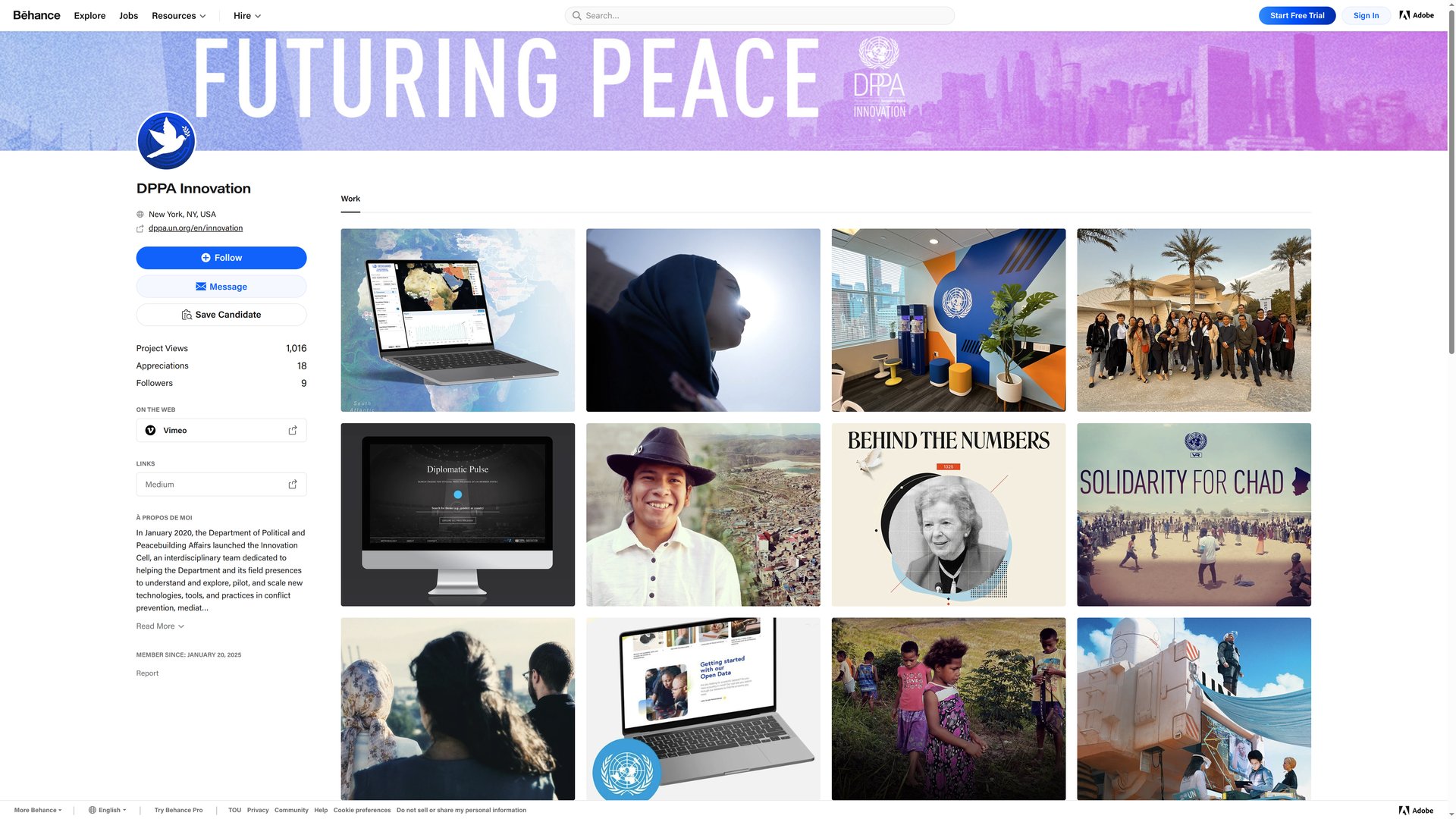 The Futuring Peace page for the UN DPPA Innovation Cell, which futuringpeace.org now redirects to.